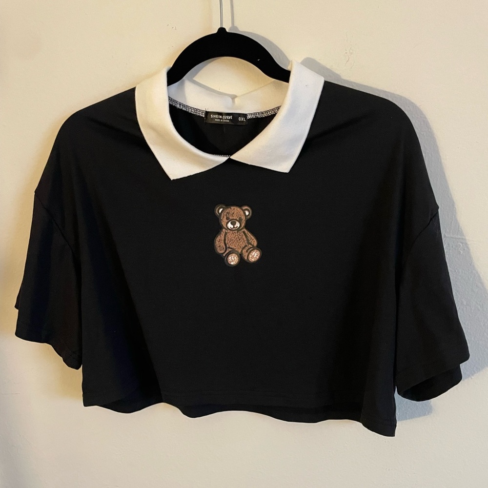 like new crop top with teddy bear embroidery